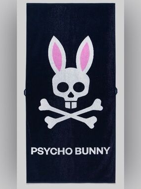 NWT Psycho Bunny Classic Thick Oversized Beach Towel Navy Blue/Pink